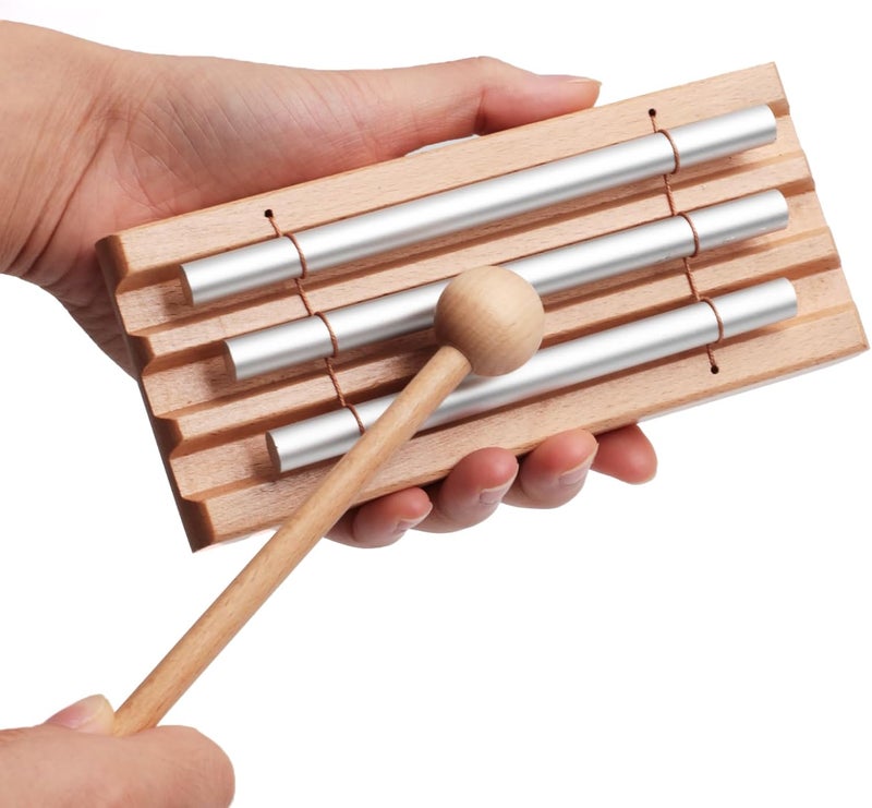 Aemrovi 3-Tone Hand Chime with Mallet - Handheld Percussion Instrument with Mallet for Mindfulness, Yoga, Classroom Management and Focus Training - Image 1
